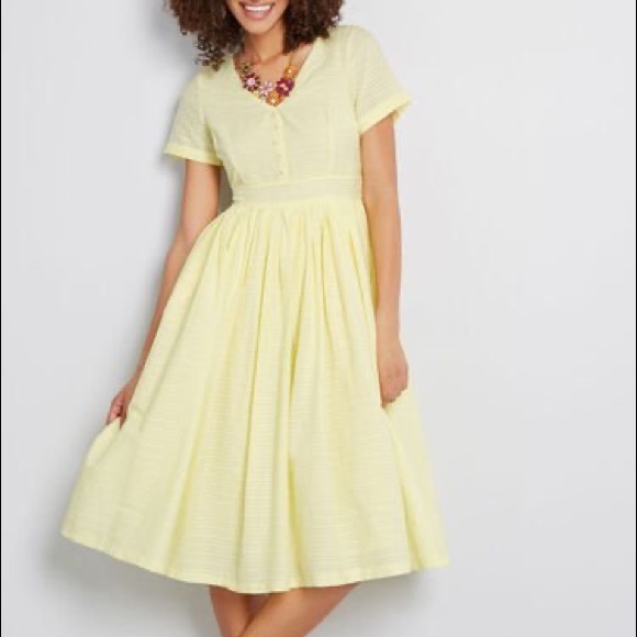 yellow fit and flare dress